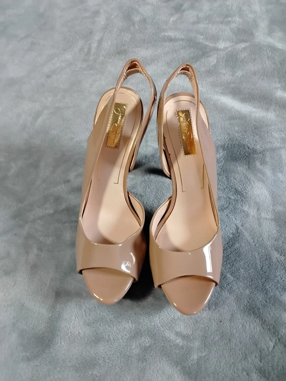 Jessica Simpson Patent Nude Open-Toe Slingback Heels